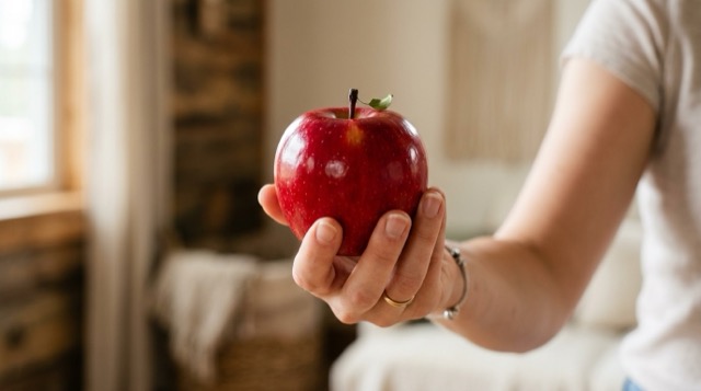 Someone offering an apple