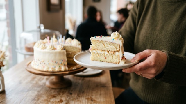 Someone offering some cake