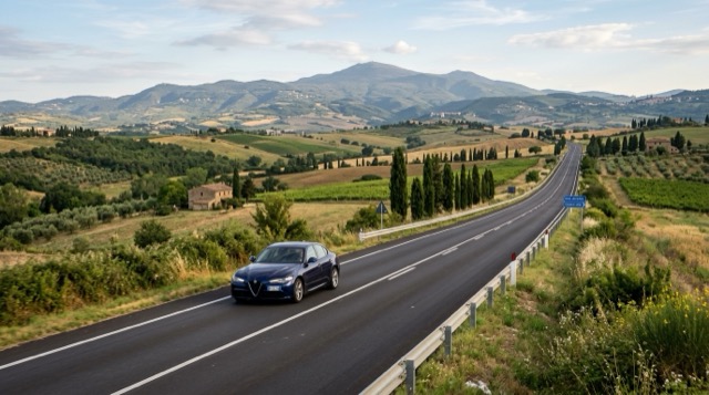 A car driving on a highway