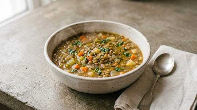 A bowl of soup.